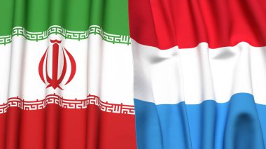 İRAN ve LUXEMBOURG bayrakları gerçekçi kumaş dokusuyla