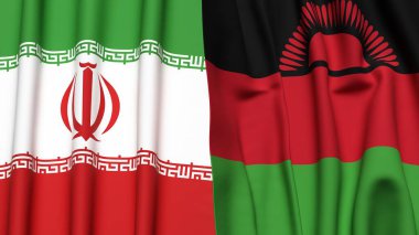 İRAN ve MALAWI bayrakları gerçekçi kumaş dokusuyla