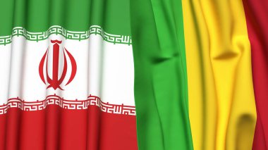 Gerçekçi kumaş dokusuna sahip İRAN ve MALI bayrakları