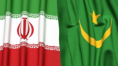 Gerçekçi kumaş dokusuna sahip İRAN ve MAURITANIA bayrakları