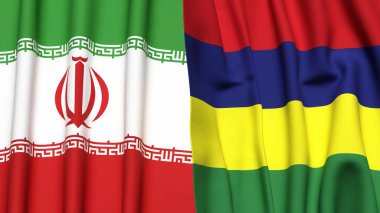 Gerçekçi kumaş dokusuna sahip İranlı ve Valiliğin bayrakları