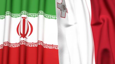 İRAN ve MALTA bayrakları gerçekçi kumaş dokusuyla