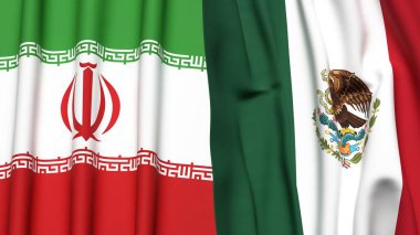 Gerçekçi kumaş dokusuna sahip İRAN ve MEXICO bayrakları