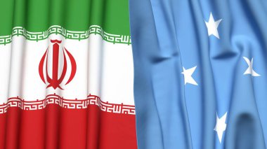 Gerçekçi kumaş dokusuna sahip İRAN ve MICRONEZYA bayrakları