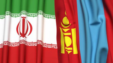 İRAN ve Moğolistan bayrakları gerçekçi kumaş desenli