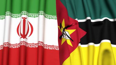 İRAN ve MOZAMBIQUE bayrakları gerçekçi kumaş dokusuyla