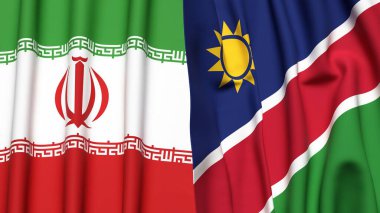 İRAN ve NAMIBIA bayrakları gerçekçi kumaş dokusuna sahip