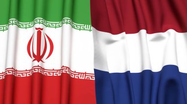 İRAN ve NETHERLANDS bayrakları gerçekçi kumaş dokusuna sahip