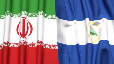Gerçekçi kumaş dokusuna sahip İRAN ve NICARAGUA bayrakları