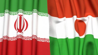 Gerçekçi kumaş dokusuna sahip İRAN ve NIGER bayrakları