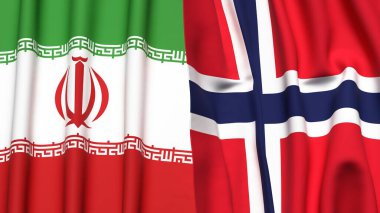 Gerçekçi kumaş dokusuna sahip İRAN ve NORway bayrakları