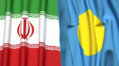 İRAN ve PALAU bayrakları gerçekçi kumaş desenli