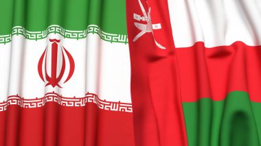 Gerçekçi kumaş dokusuna sahip İRAN ve OMAN bayrakları