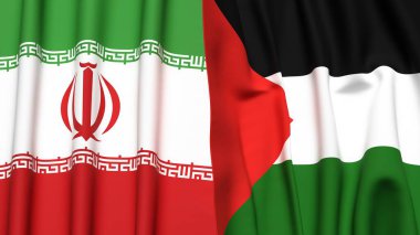 İRAN ve Filistin 'in bayrakları.