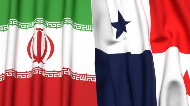 İRAN ve Panama 'nın gerçekçi kumaş dokusuna sahip bayrakları