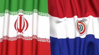 İRAN ve PARAGUAY bayrakları gerçekçi kumaş dokusuna sahip