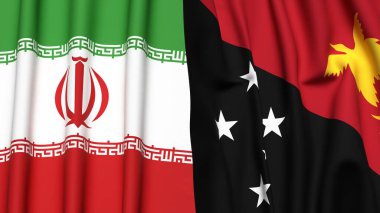 İran ve PAPUA 'nın bayrakları Gerçekçi kumaş dokusuna sahip yeni GUINEA