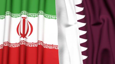 Gerçekçi kumaş dokusuna sahip İRAN ve Katar bayrakları