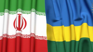 İRAN ve Rwanda bayrakları gerçekçi kumaş dokusuyla