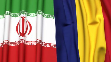 İRAN ve ROMANIA bayrakları gerçekçi kumaş dokusuna sahip