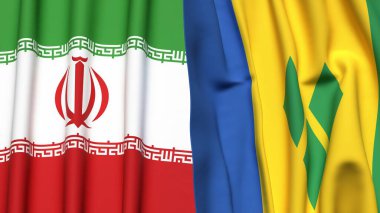 Gerçekçi kumaş dokusuna sahip İRAN ve SAINT VINCENT bayrakları