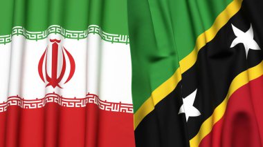 İRAN ve SAINT KITTS bayrakları gerçekçi kumaş dokusuyla