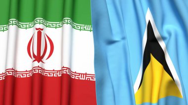 İRAN ve SAINT LUCIA bayrakları gerçekçi kumaş dokusuyla