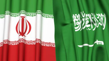 İRAN ve SAUDI ARABIA bayrakları gerçekçi kumaş dokusuyla
