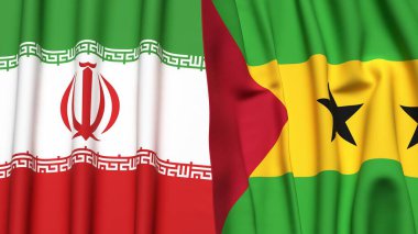 İRAN ve SAO TOME bayrakları gerçekçi kumaş dokusuyla