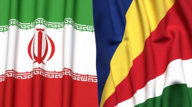 İran ve SEYCHELLES bayrakları gerçekçi kumaş desenli