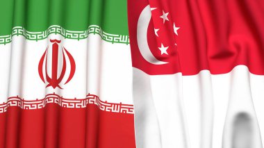 İRAN ve SINGAPORE bayrakları gerçekçi kumaş dokusuyla