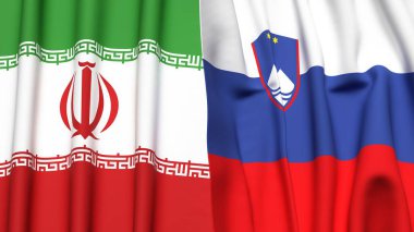 İRAN ve SLOVENIA bayrakları gerçekçi kumaş dokusuna sahip