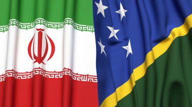 Gerçekçi kumaş dokusuna sahip İRAN ve SOLOMON Adalarının bayrakları