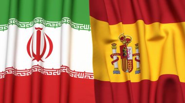 Gerçekçi kumaş desenli İRAN ve İSPAN bayrakları