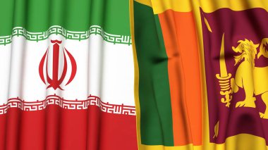 İRAN ve SRI LANKA bayrakları gerçekçi kumaş dokusuna sahip