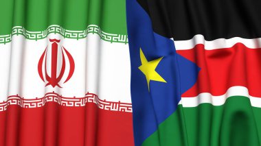 Gerçekçi kumaş dokusuna sahip İRAN ve Güney Sudan bayrakları