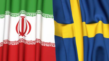 Gerçekçi kumaşlı İRAN ve SWEDEN bayrakları