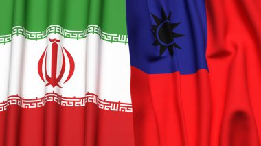 İRAN ve Tayvan bayrakları gerçekçi kumaş desenli