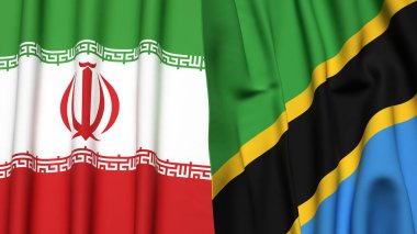 İRAN ve TANZANIA bayrakları gerçekçi kumaş dokusuyla