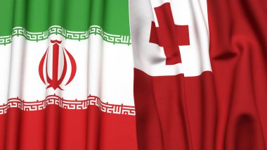 İRAN ve TONGA bayrakları gerçekçi kumaş dokusuna sahip