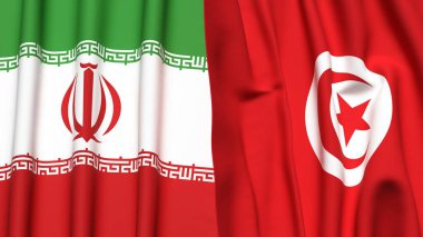 Gerçekçi kumaş dokusuna sahip İRAN ve TUNISIA bayrakları