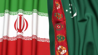İran ve Türkmenistan 'ın gerçekçi kumaş dokusuna sahip bayrakları