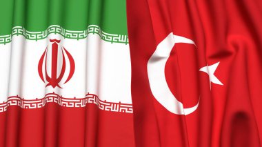 Gerçekçi kumaş dokusuna sahip İRAN ve TURKEY bayrakları