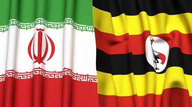 İRAN ve UGANDA bayrakları gerçekçi kumaş dokusuna sahip
