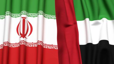 İRAN ve BAE bayrakları gerçekçi kumaş dokusuna sahip