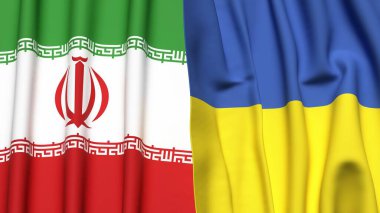 İRAN ve UKRAINE bayrakları gerçekçi kumaş dokusuna sahip