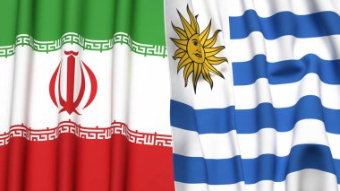 İRAN ve Uruguay 'ın gerçekçi kumaşlı bayrakları