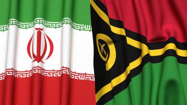 İRAN ve VANUATU bayrakları gerçekçi kumaş dokusuna sahip