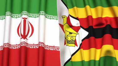 İRAN ve ZIMBABWE bayrakları gerçekçi kumaş dokusuyla