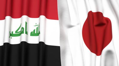 Gerçek kumaş dokusuna sahip IRAQ ve JAPAN bayrakları